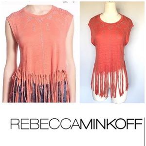 Rebecca Minkoff Gemini Fringe Embellished top NWT orange festival Coachella
